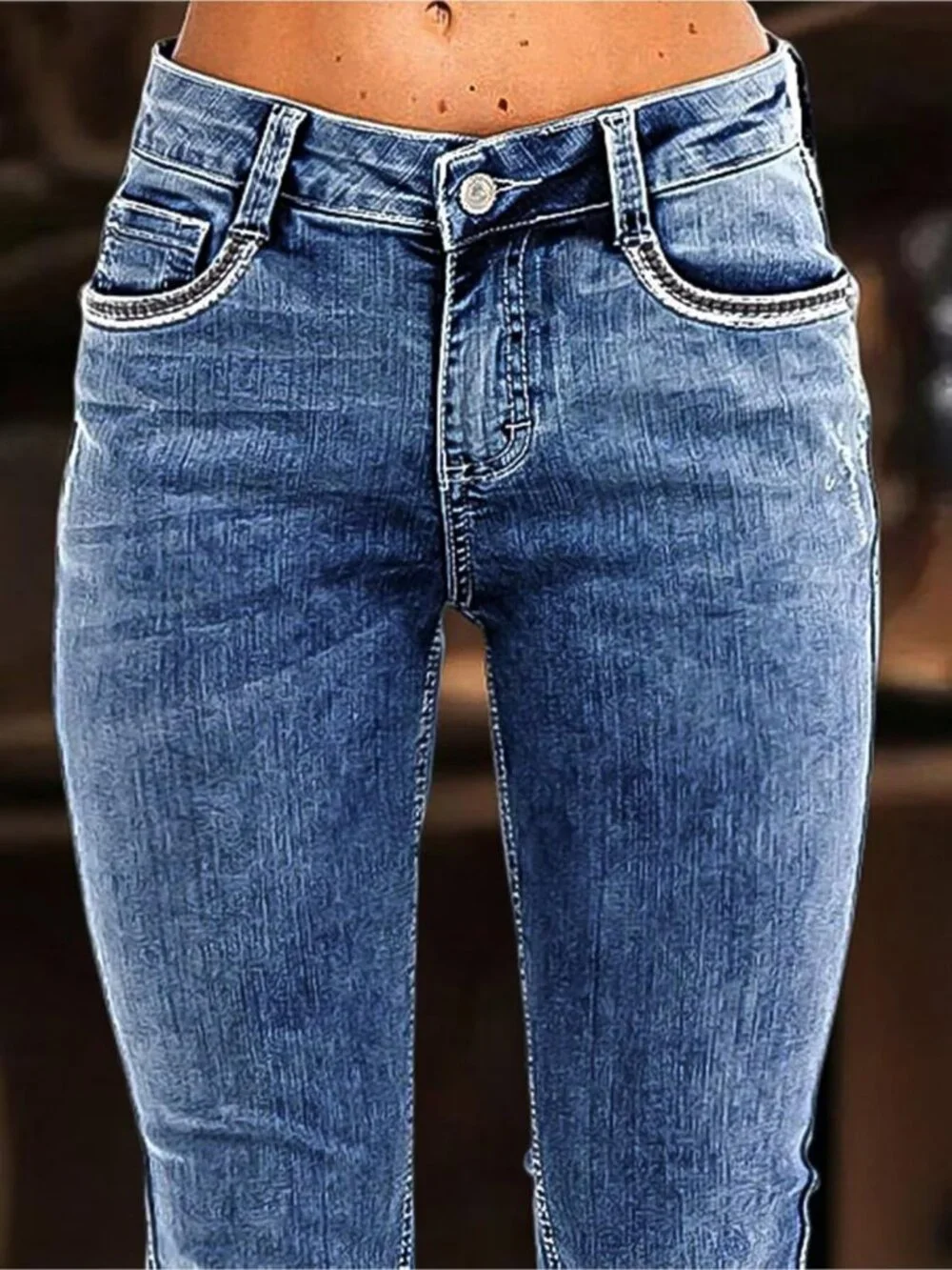 Women's Celestial Blue Pull On Mid Rise Flare Leg Zipper Lifting Bootcut Jeans